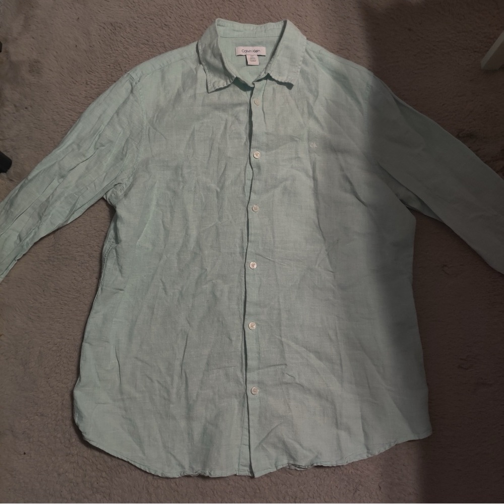 Calvin Klein Men's Light Green Mint Button Down Shirt Long Sleeve